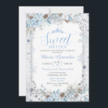 Soft Blue Winter Floral Christmas Sweet Sixteen Invitation<br><div class="desc">EDITABLE Soft Blue Winter Floral Christmas Sweet Sixteen Invitation
Elegant Pastel Blue Christmas Silver Snowflake Quinceañera Invitation
Mis Quince Anos,  15th Birthday</div>