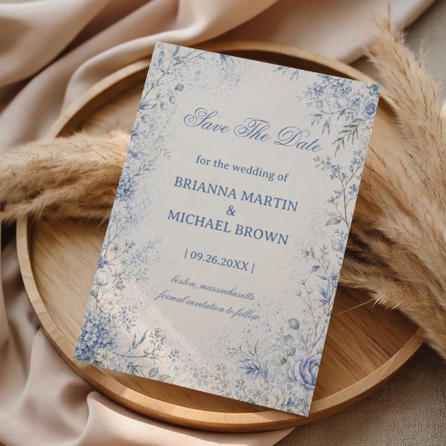 Soft Blue Winter Floral Elegance Save The Date (Creator Uploaded)