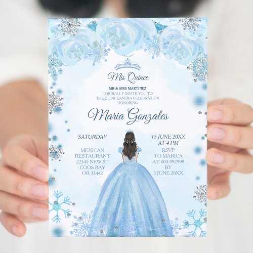 Soft Blue Winter Princess Quinceanera Invitation