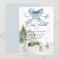 Soft Blue Winter Wonderland Bunny Bow Baby Shower