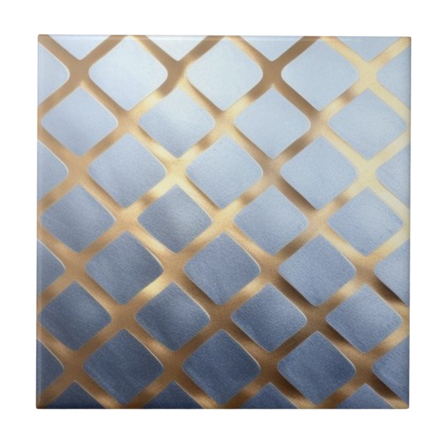Soft blue with golden pattern ceramic tile (Front)