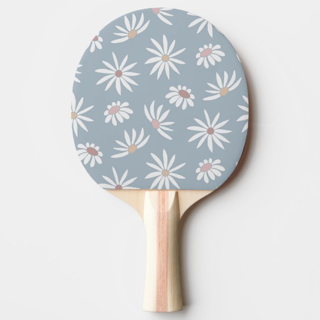 Soft Blue with White Daisy Flowers Ping Pong Paddle (Front)