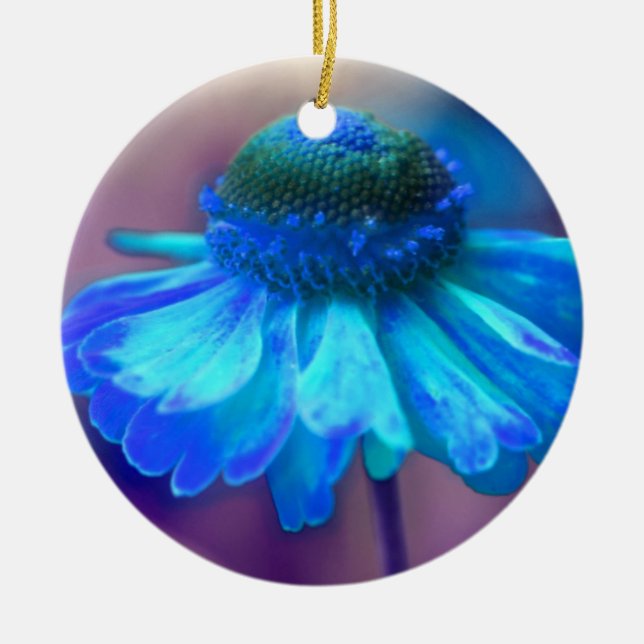 Soft Blue Zinnia Flower Ornament (Front)