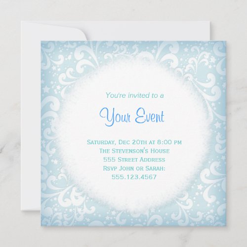 Soft Blues and White Plumes Invitation