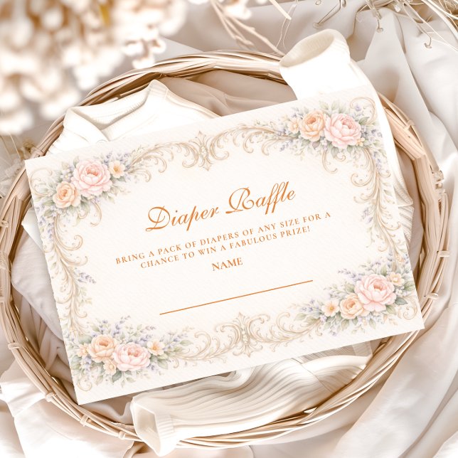Soft Blush Baroque Roses Diapper Raffle Enclosure Card (Creator Uploaded)