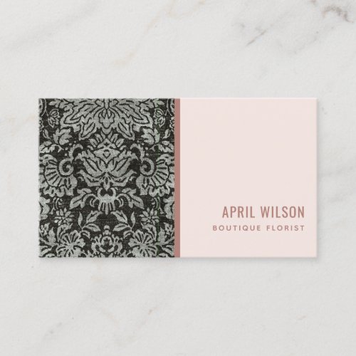 SOFT BLUSH BLACK AND WHITE DAMASK FLORAL PATTERN BUSINESS CARD