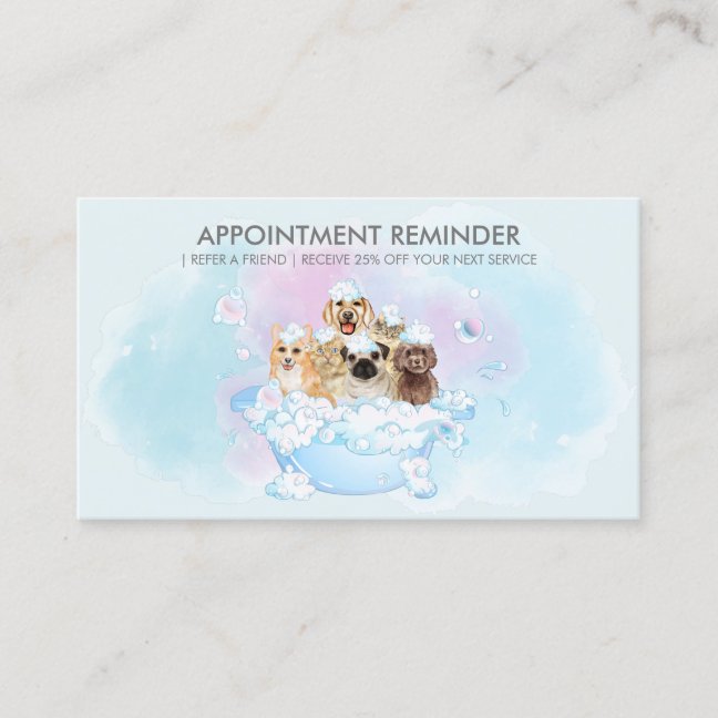Soft Blush Blue Dogs cats spa Groomer Appointment Business Card