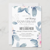 SOFT BLUSH BLUE FLORAL 25th ANY YEAR ANNIVERSARY Invitation | Zazzle