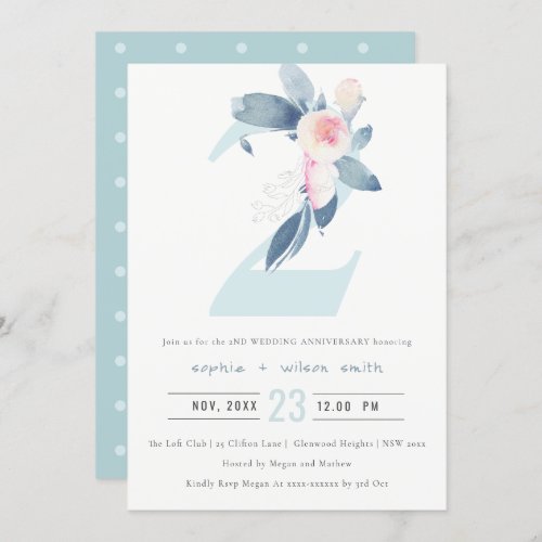 SOFT BLUSH BLUE FLORAL 2ND ANY YEAR ANNIVERSARY INVITATION