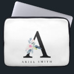 SOFT BLUSH BLUE FLORAL ALPHABETS NAME LETTER A LAPTOP SLEEVE<br><div class="desc">If you need any further customization please feel free to message me on yellowfebstudio@gmail.com.</div>