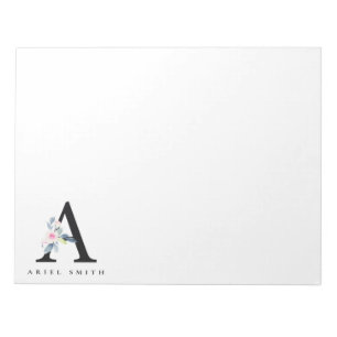 SOFT BLUSH BLUE FLORAL ALPHABETS NAME LETTER A NOTEPAD