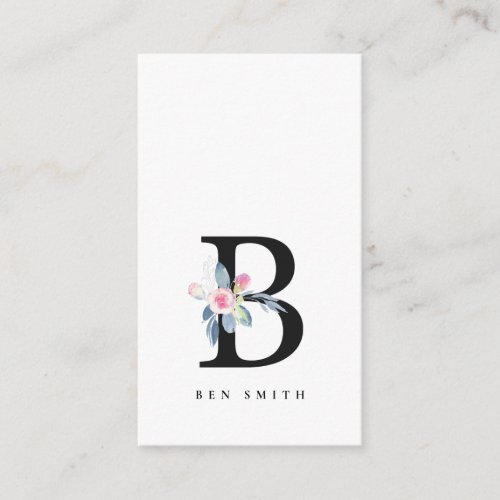 SOFT BLUSH BLUE FLORAL ALPHABETS NAME LETTER B BUSINESS CARD