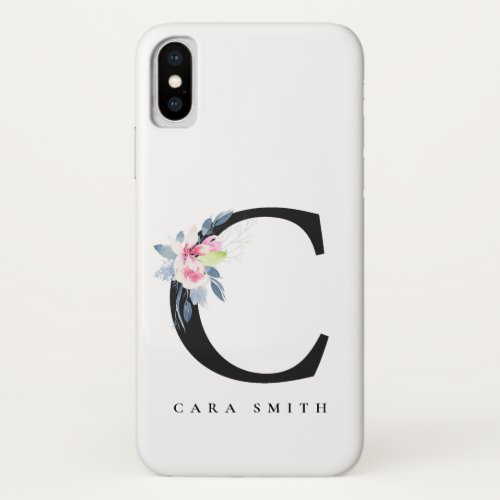 SOFT BLUSH BLUE FLORAL ALPHABETS NAME LETTER C iPhone X CASE