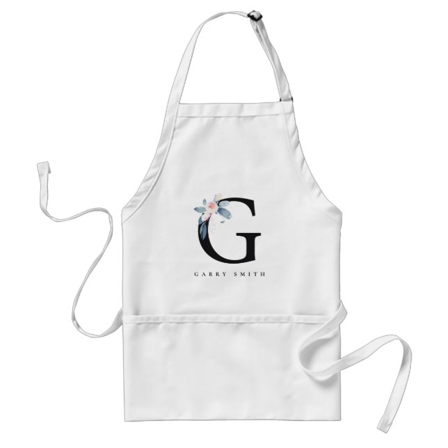 SOFT BLUSH BLUE FLORAL ALPHABETS NAME LETTER G ADULT APRON (Front)