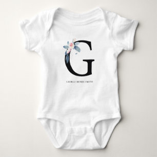 SOFT BLUSH BLUE FLORAL ALPHABETS NAME LETTER G BABY BODYSUIT