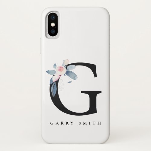 SOFT BLUSH BLUE FLORAL ALPHABETS NAME LETTER G iPhone X CASE