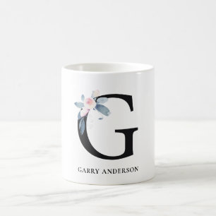SOFT BLUSH BLUE FLORAL ALPHABETS NAME LETTER G COFFEE MUG