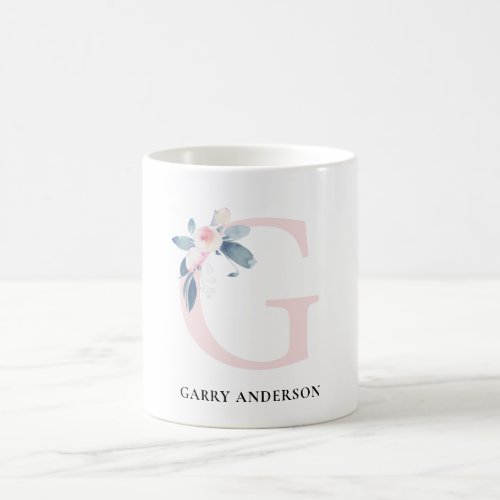 SOFT BLUSH BLUE FLORAL ALPHABETS NAME LETTER G COFFEE MUG