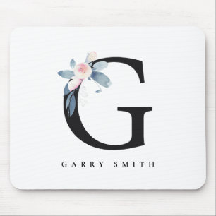 SOFT BLUSH BLUE FLORAL ALPHABETS NAME LETTER G MOUSE PAD