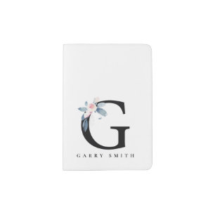 SOFT BLUSH BLUE FLORAL ALPHABETS NAME LETTER G PASSPORT HOLDER
