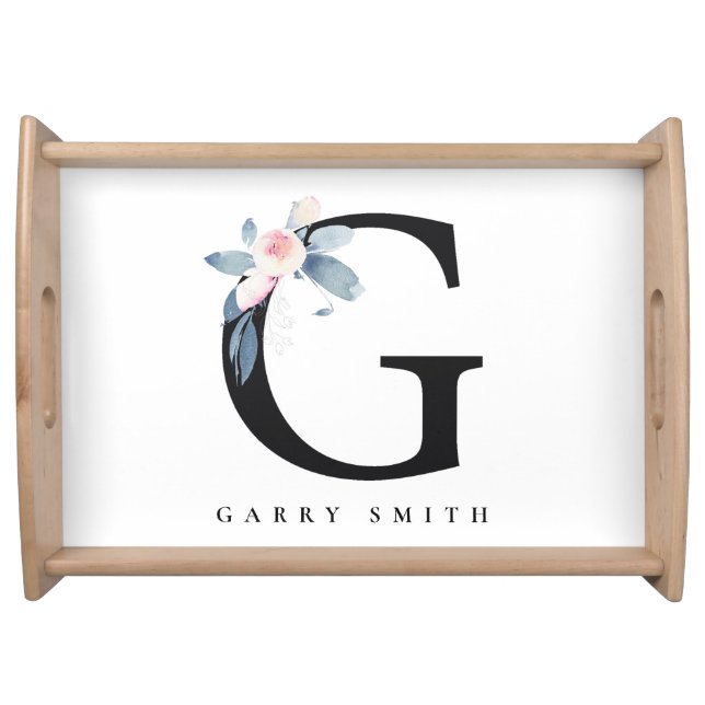 SOFT BLUSH BLUE FLORAL ALPHABETS NAME LETTER G SERVING TRAY (Front)