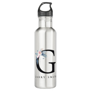 SOFT BLUSH BLUE FLORAL ALPHABETS NAME LETTER G STAINLESS STEEL WATER BOTTLE