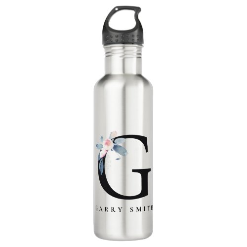 SOFT BLUSH BLUE FLORAL ALPHABETS NAME LETTER G STAINLESS STEEL WATER BOTTLE