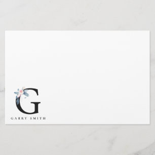 SOFT BLUSH BLUE FLORAL ALPHABETS NAME LETTER G STATIONERY