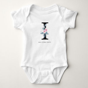 SOFT BLUSH BLUE FLORAL ALPHABETS NAME LETTER I BABY BODYSUIT