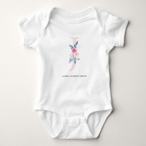 SOFT BLUSH BLUE FLORAL ALPHABETS NAME LETTER J BABY BODYSUIT