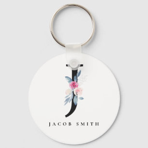 SOFT BLUSH BLUE FLORAL ALPHABETS NAME LETTER J KEYCHAIN