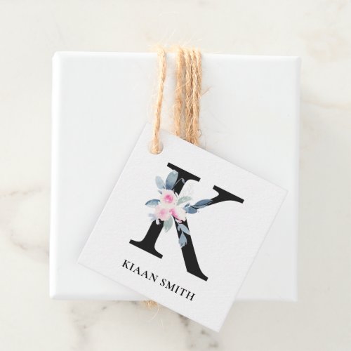 SOFT BLUSH BLUE FLORAL ALPHABETS NAME LETTER K FAVOR TAGS