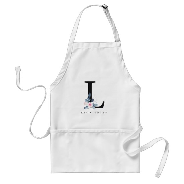 SOFT BLUSH BLUE FLORAL ALPHABETS NAME LETTER L ADULT APRON (Front)