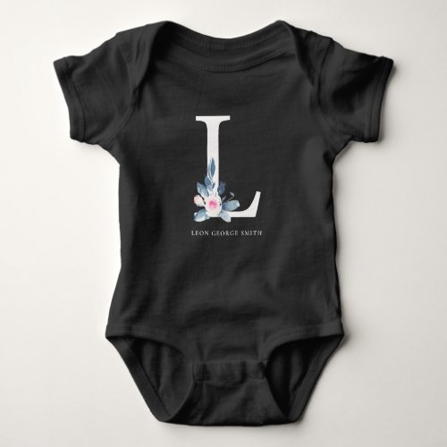 SOFT BLUSH BLUE FLORAL ALPHABETS NAME LETTER L BABY BODYSUIT