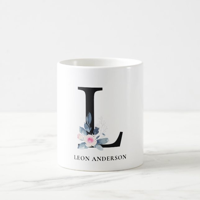 SOFT BLUSH BLUE FLORAL ALPHABETS NAME LETTER L COFFEE MUG (Center)