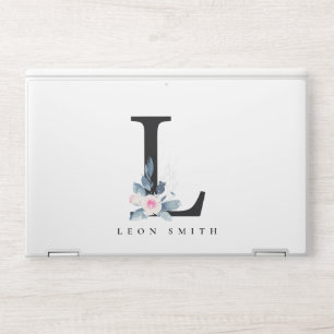 SOFT BLUSH BLUE FLORAL ALPHABETS NAME LETTER L HP LAPTOP SKIN