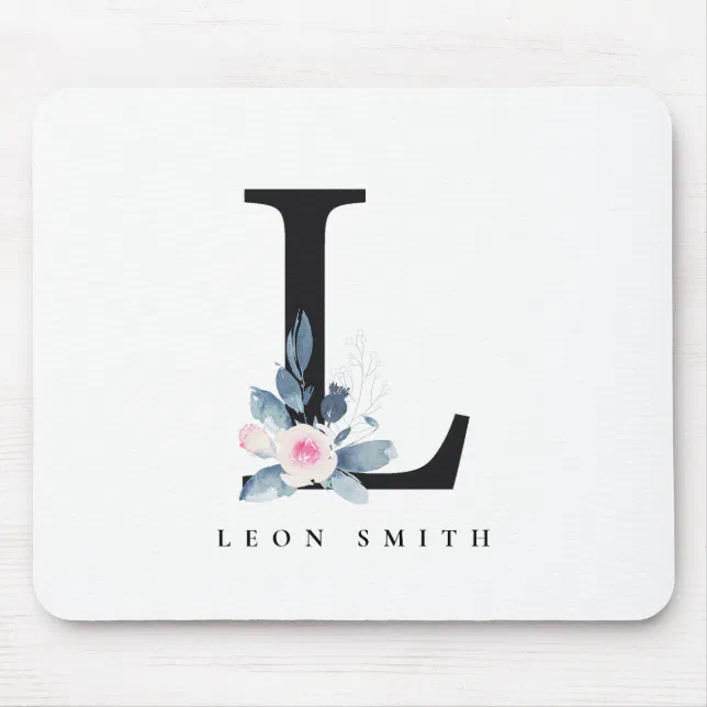 SOFT BLUSH BLUE FLORAL ALPHABETS NAME LETTER L MOUSE PAD Zazzle