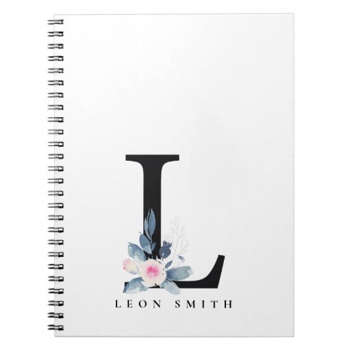 SOFT BLUSH BLUE FLORAL ALPHABETS NAME LETTER L NOTEBOOK