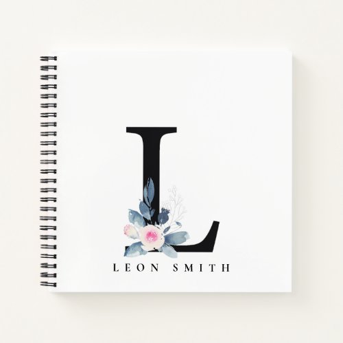 SOFT BLUSH BLUE FLORAL ALPHABETS NAME LETTER L NOTEBOOK