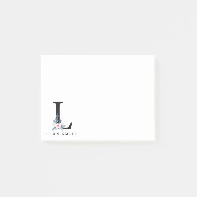 SOFT BLUSH BLUE FLORAL ALPHABETS NAME LETTER L POST-IT NOTES (Front)