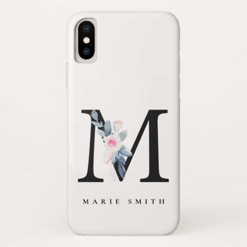 SOFT BLUSH BLUE FLORAL ALPHABETS NAME LETTER M iPhone X CASE