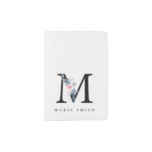 SOFT BLUSH BLUE FLORAL ALPHABETS NAME LETTER M PASSPORT HOLDER