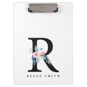 SOFT BLUSH BLUE FLORAL ALPHABETS NAME LETTER R CLIPBOARD