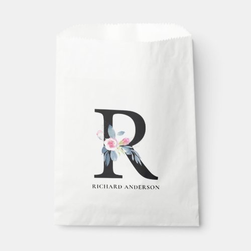 SOFT BLUSH BLUE FLORAL ALPHABETS NAME LETTER R FAVOR BAG