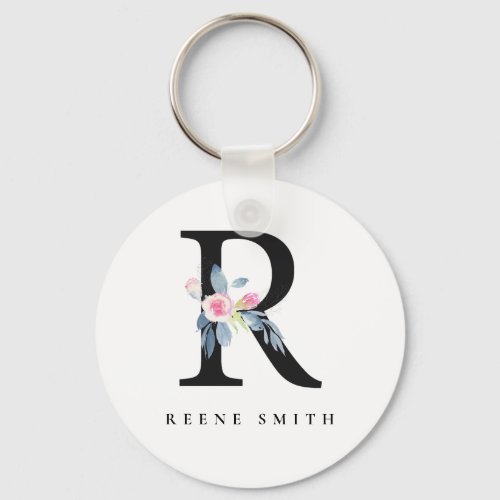 SOFT BLUSH BLUE FLORAL ALPHABETS NAME LETTER R KEYCHAIN