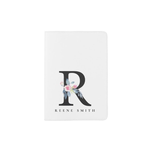 SOFT BLUSH BLUE FLORAL ALPHABETS NAME LETTER R PASSPORT HOLDER (Front)