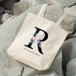 SOFT BLUSH BLUE FLORAL ALPHABETS NAME LETTER R TOTE BAG<br><div class="desc">If you need any further customisation please feel free to message me on yellowfebstudio@gmail.com.</div>