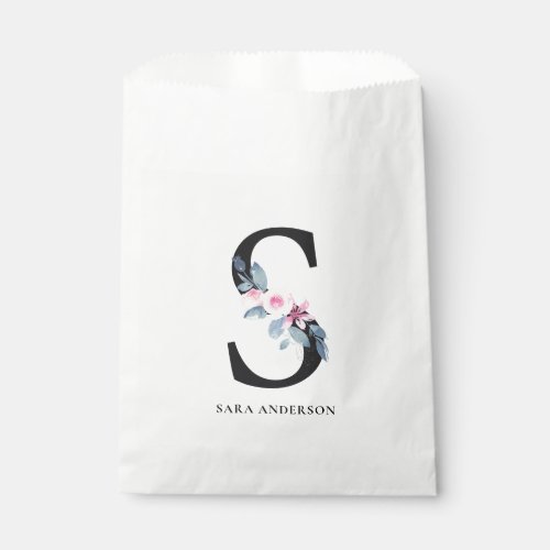 SOFT BLUSH BLUE FLORAL ALPHABETS NAME LETTER S FAVOR BAG