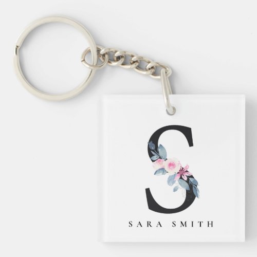 SOFT BLUSH BLUE FLORAL ALPHABETS NAME LETTER S KEYCHAIN