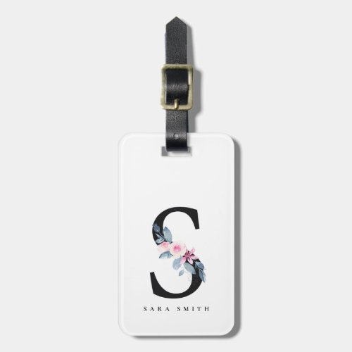 SOFT BLUSH BLUE FLORAL ALPHABETS NAME LETTER S LUGGAGE TAG